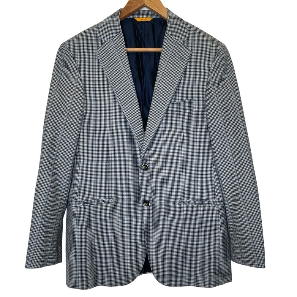 Hickey Freeman Houndstooth Plaid Wool Sport Jacket Size 38